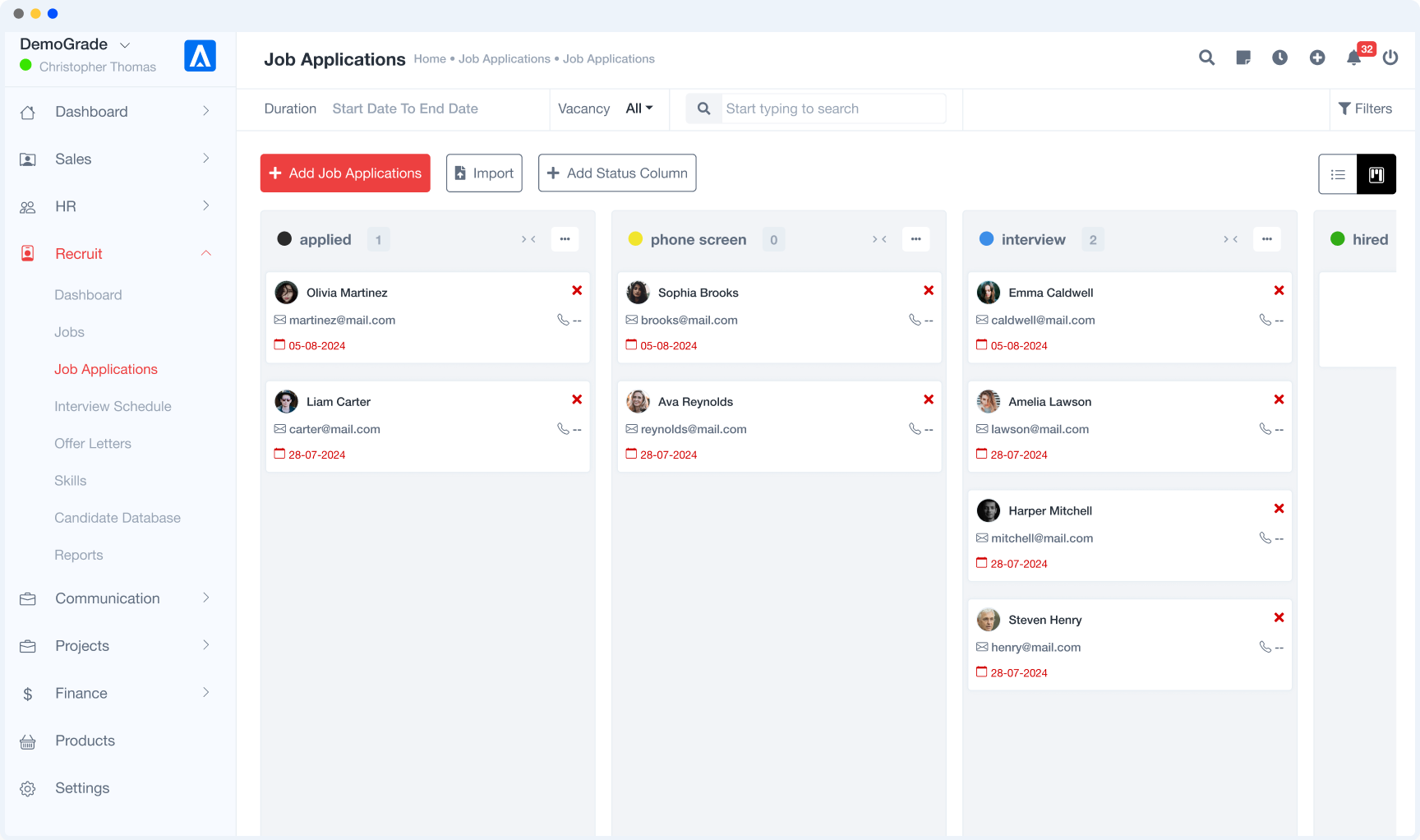 ERP job application feature
